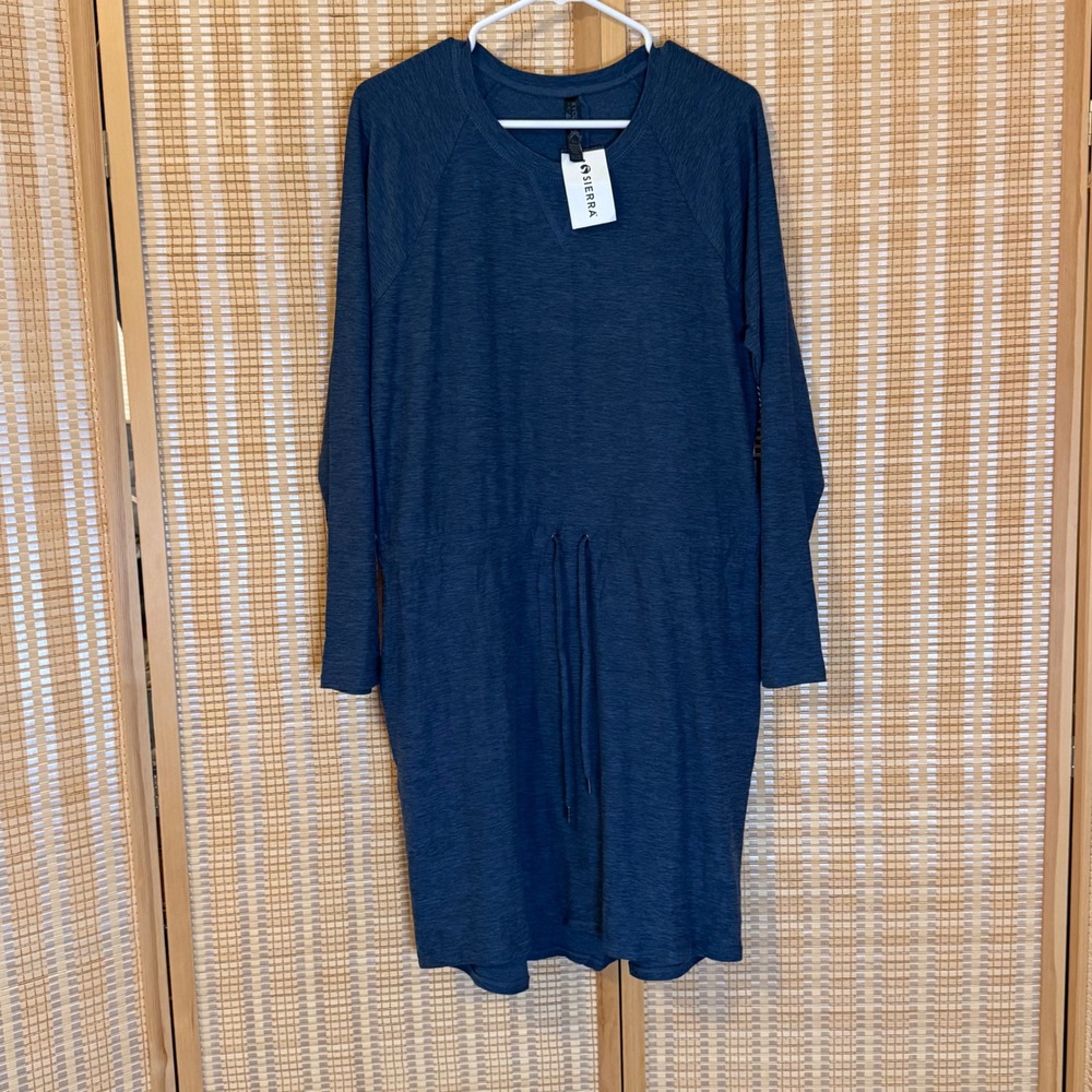 Kyodan Outdoor Ultra-Soft Long Sleeve Drawstring Waist Pocket Dress Navy Blue L